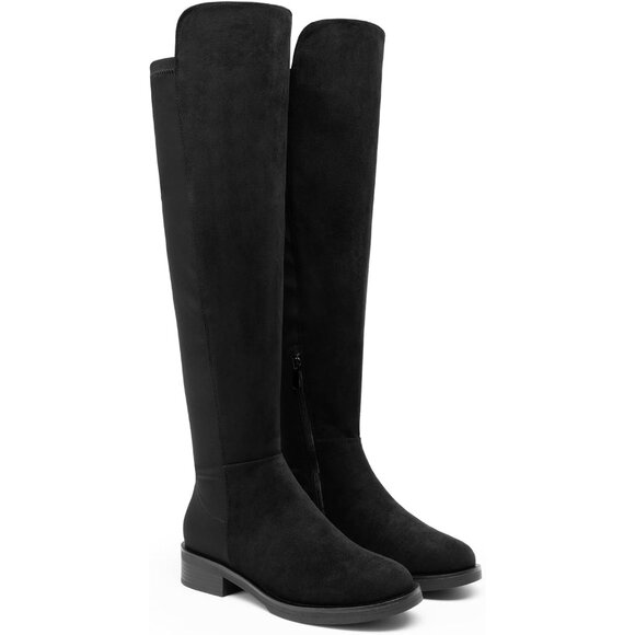 🆕Women's Black-suede Knee High Comfortable Thigh High Daily Low Flat Heel Boots - Picture 5 of 8